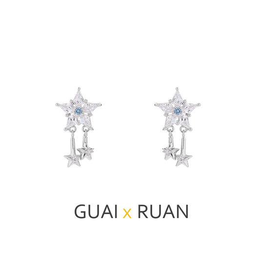 G&R Sparkling Star Earrings925Silver Pointed Crystal Earrings Niche High-End Feel