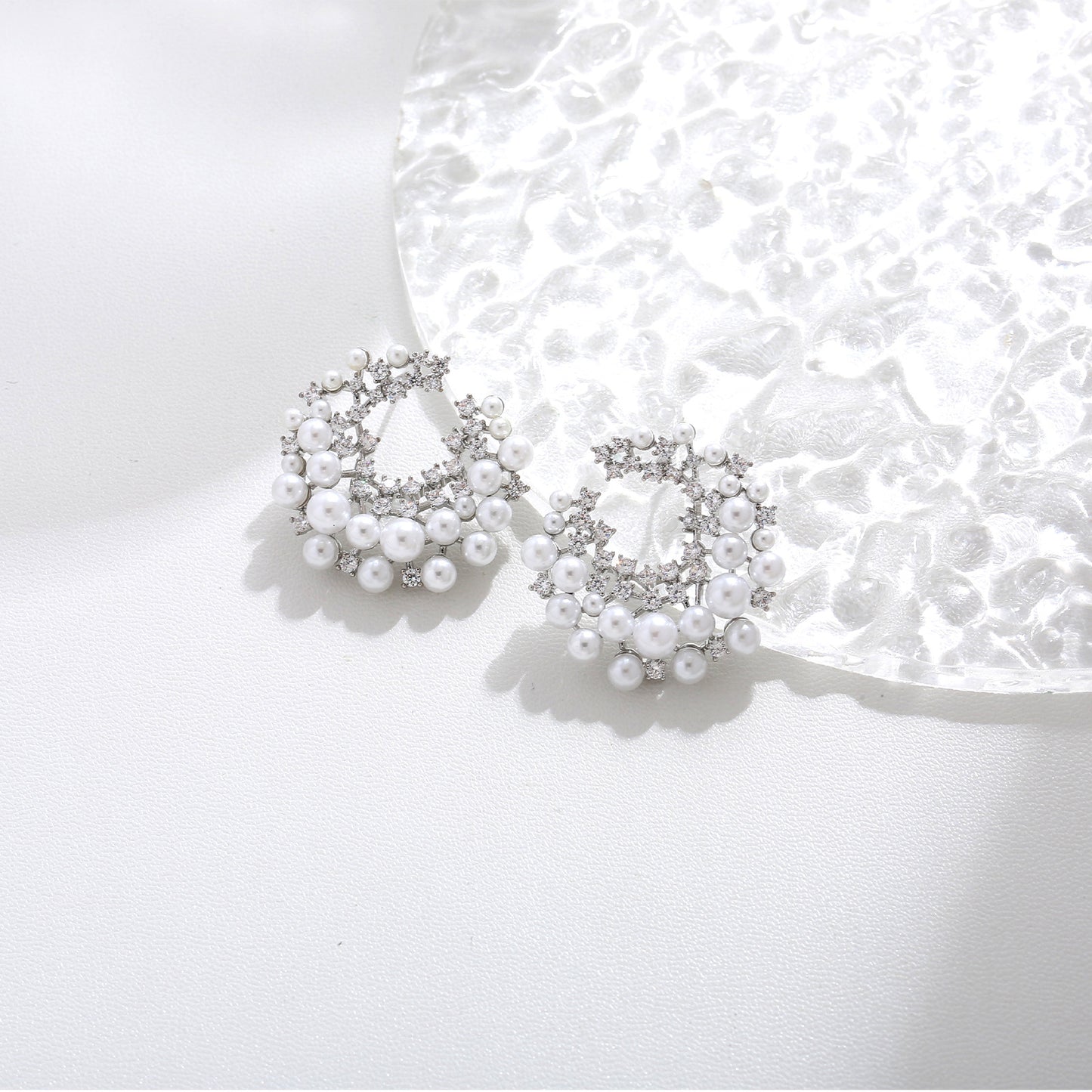 G&R Light Luxury Moon Pearl Zircon Sterling Silver Niche High-end Feel S925Silver pin earrings