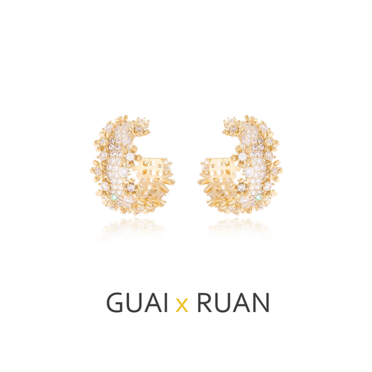 G&R Hollow Floral Stud Earrings 925 Silver Needle High-End Niche Women Zircon Earrings Light Luxury Jewelry Earrings