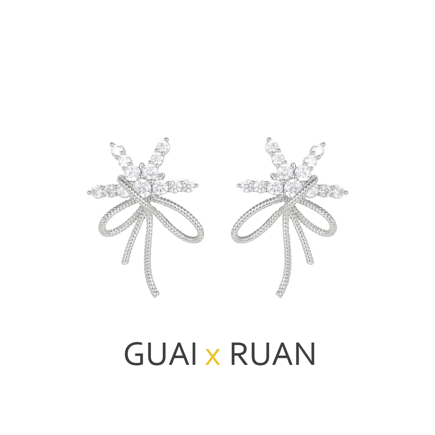 G&R Ribbon Snow Bow Zirconia Stud Earrings925Silver Needle