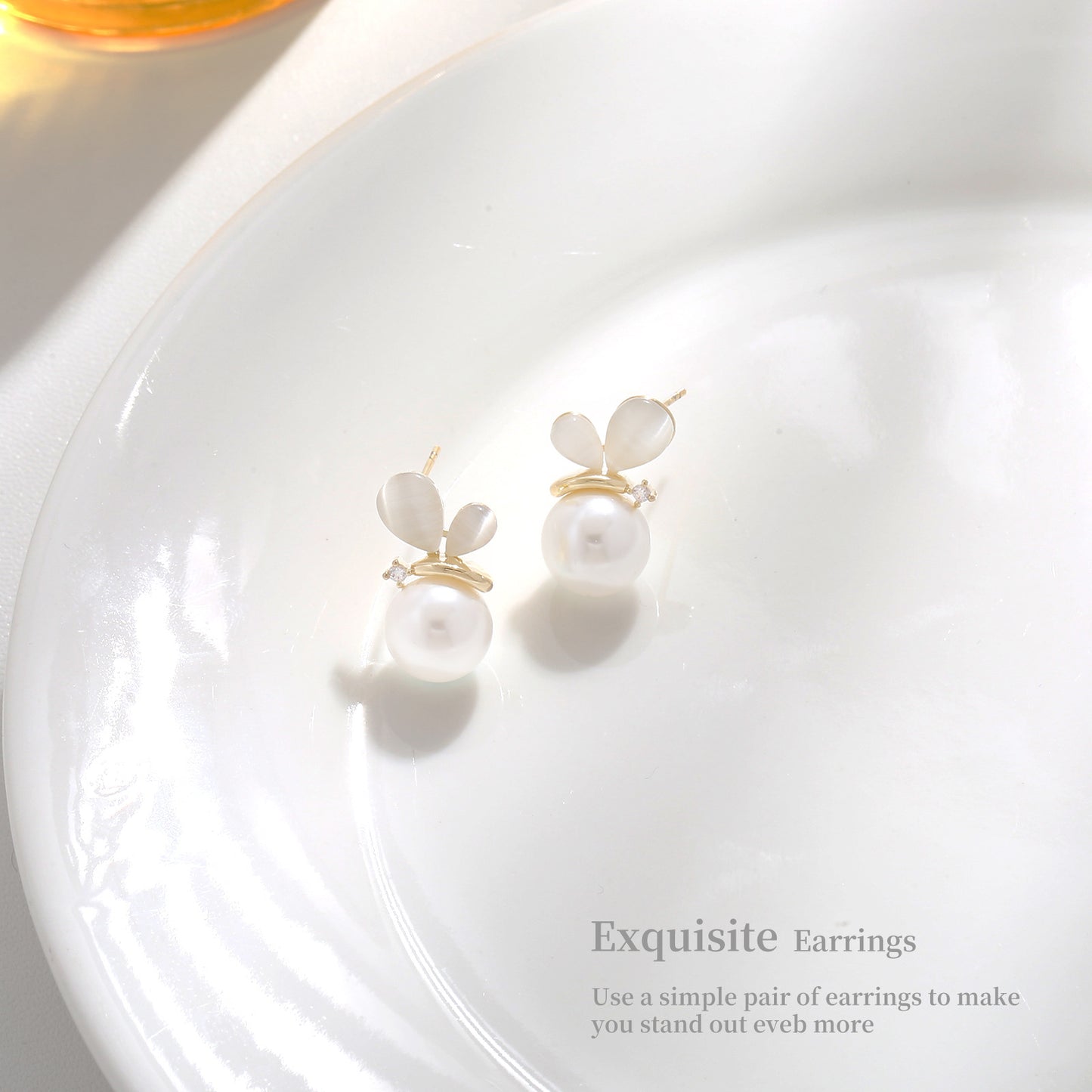 G&R Butterfly Pearl Stud Earrings925Silver Needle Summer Earrings Silver Needle Ear Jewelry