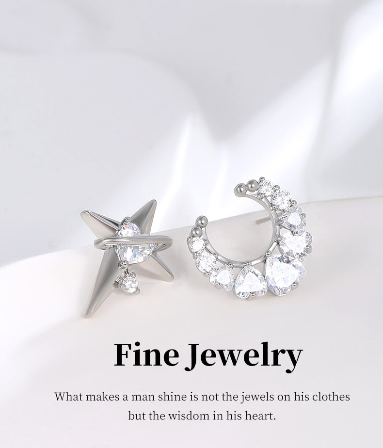 G&R Fresh and Simple Star and Moon Earrings925Silver Niche High-End Earrings