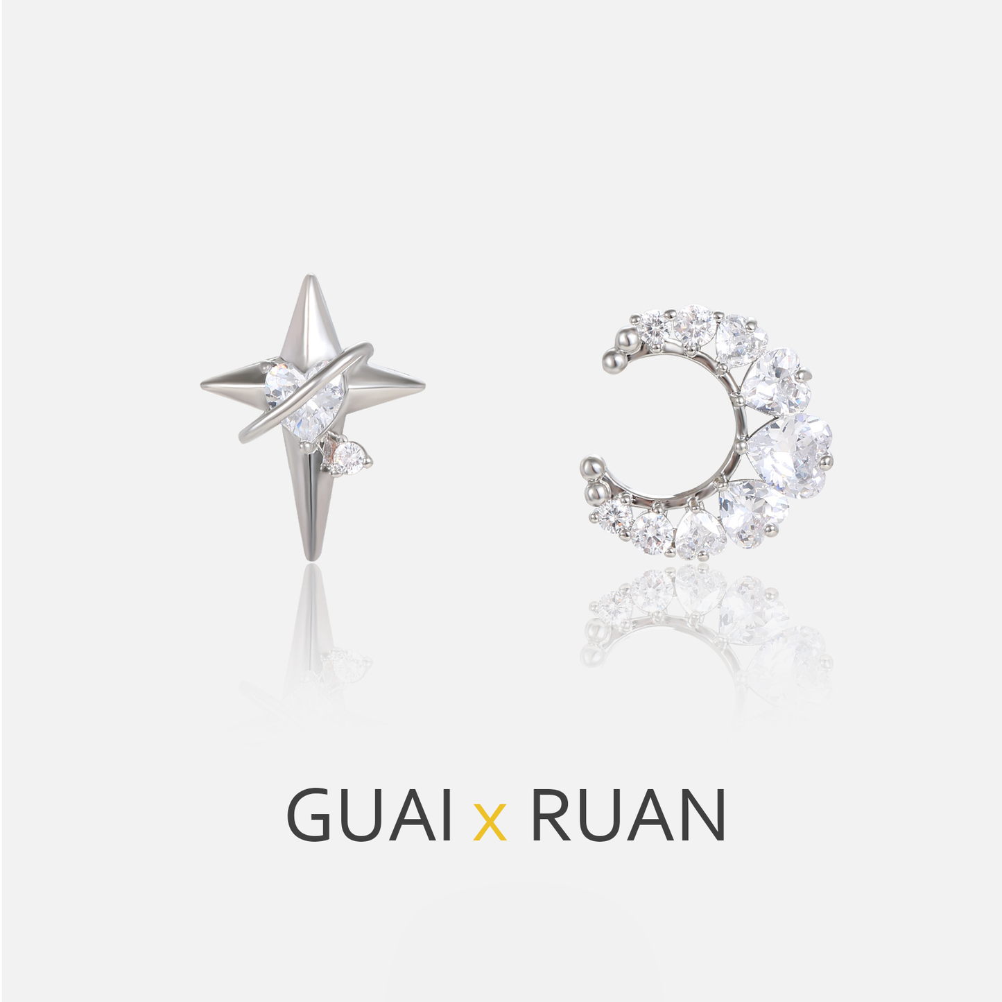 G&R Fresh and Simple Star and Moon Earrings925Silver Niche High-End Earrings