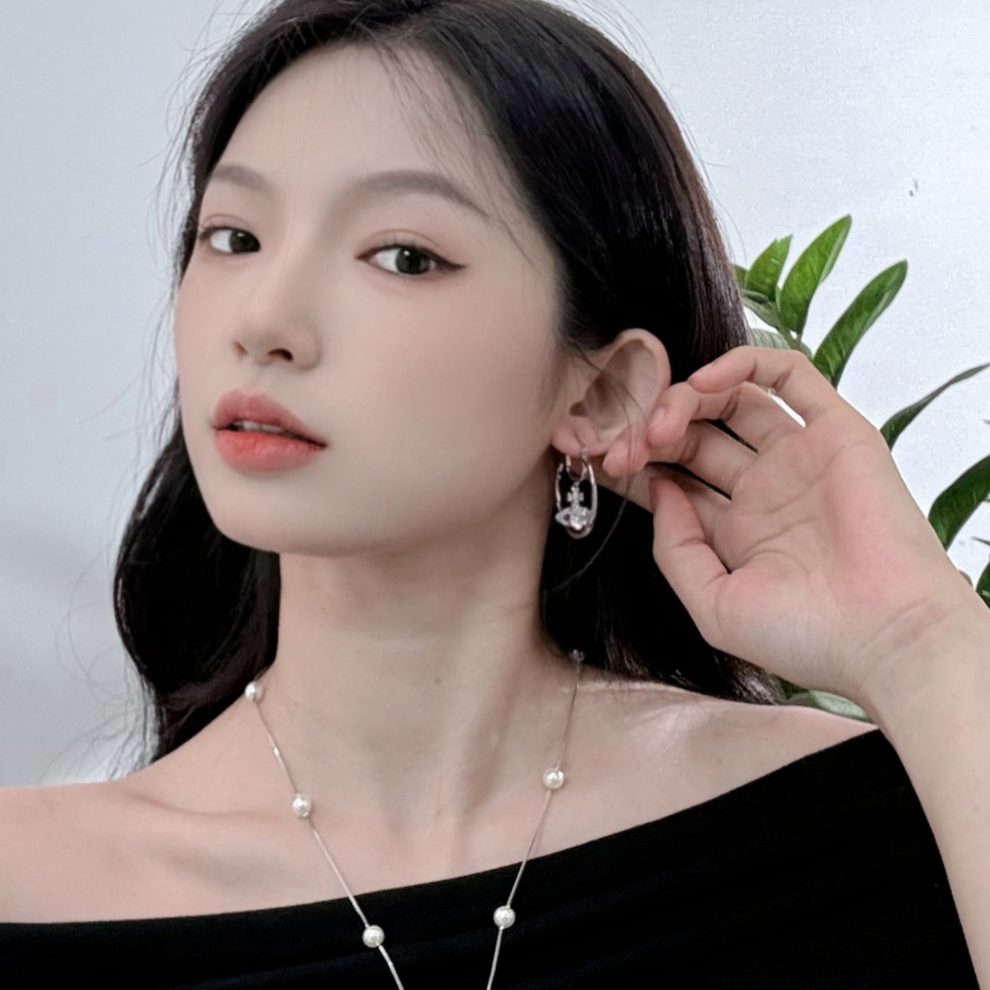 G&R Saturn Black and White Planet Surrounding Geometric Earrings925Silver Earrings