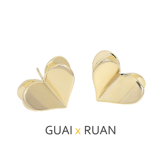 R&G Valentine's Day 3D Heart Love Heart925Silver Stud Earrings