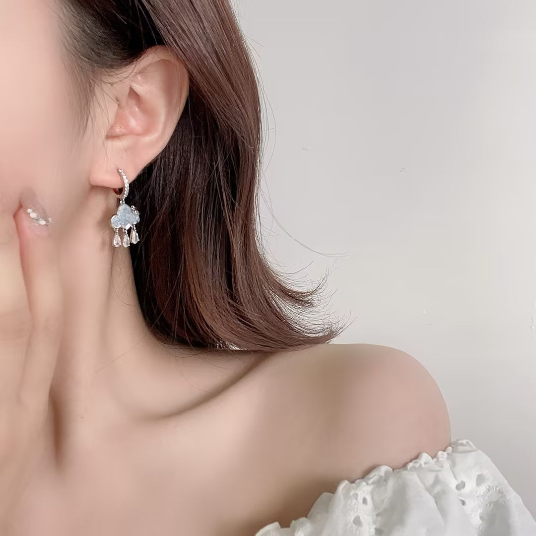 G&R Cloud Raindrop Tassel Earrings925Silver Blue Crystal Earrings