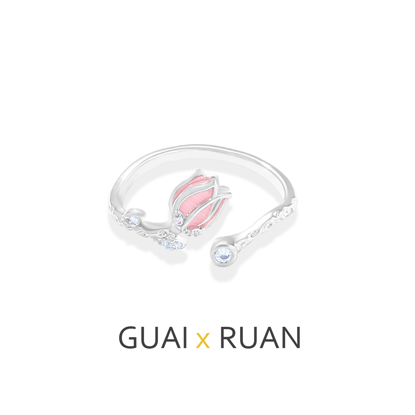 G&R Tulip Pink Cat's Eye Stone Open Ring Elegant925Silver ring
