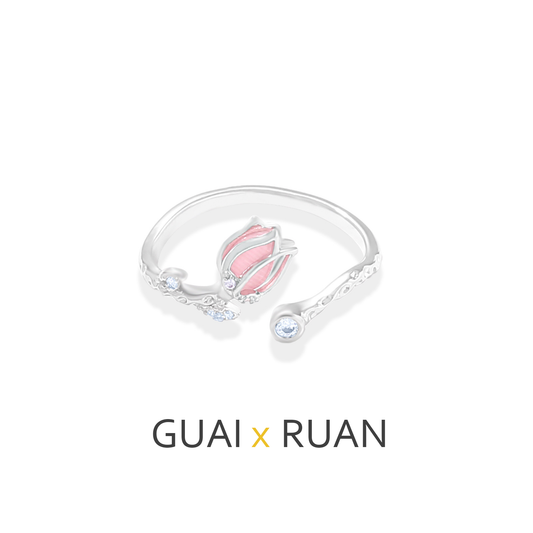 G&R Tulip Pink Cat's Eye Stone Open Ring Elegant925Silver ring