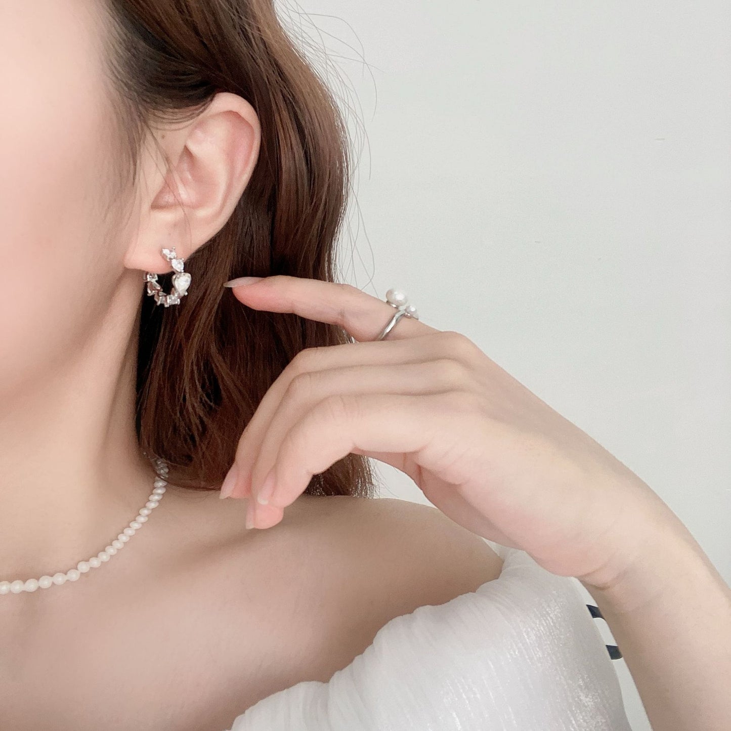 G&R Heart-shaped Zircon Earrings925Silver White Crystal