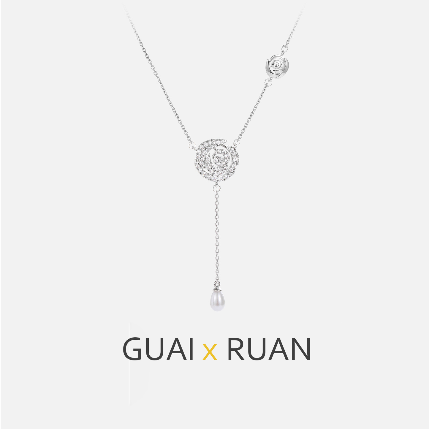 G&R Hollow Rose Drop Shape Pearl Pendant925Silver clavicle chain