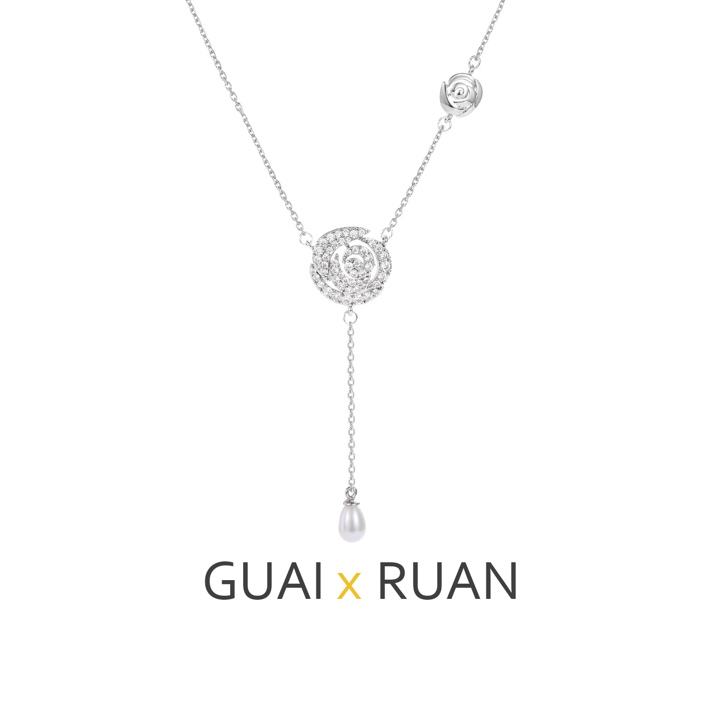 G&R Hollow Rose Drop Shape Pearl Pendant925Silver clavicle chain
