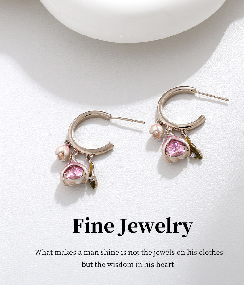 G&R Pink Tulip Earrings with a Sense of Sophistication925Silver Earrings Women