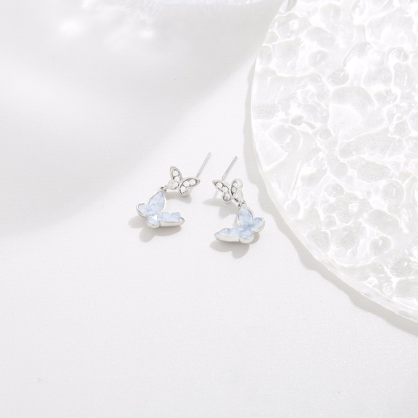 G&R Ice-clear Crystal Butterfly Earrings for Women Elegant Ear Jewelry s925Silver