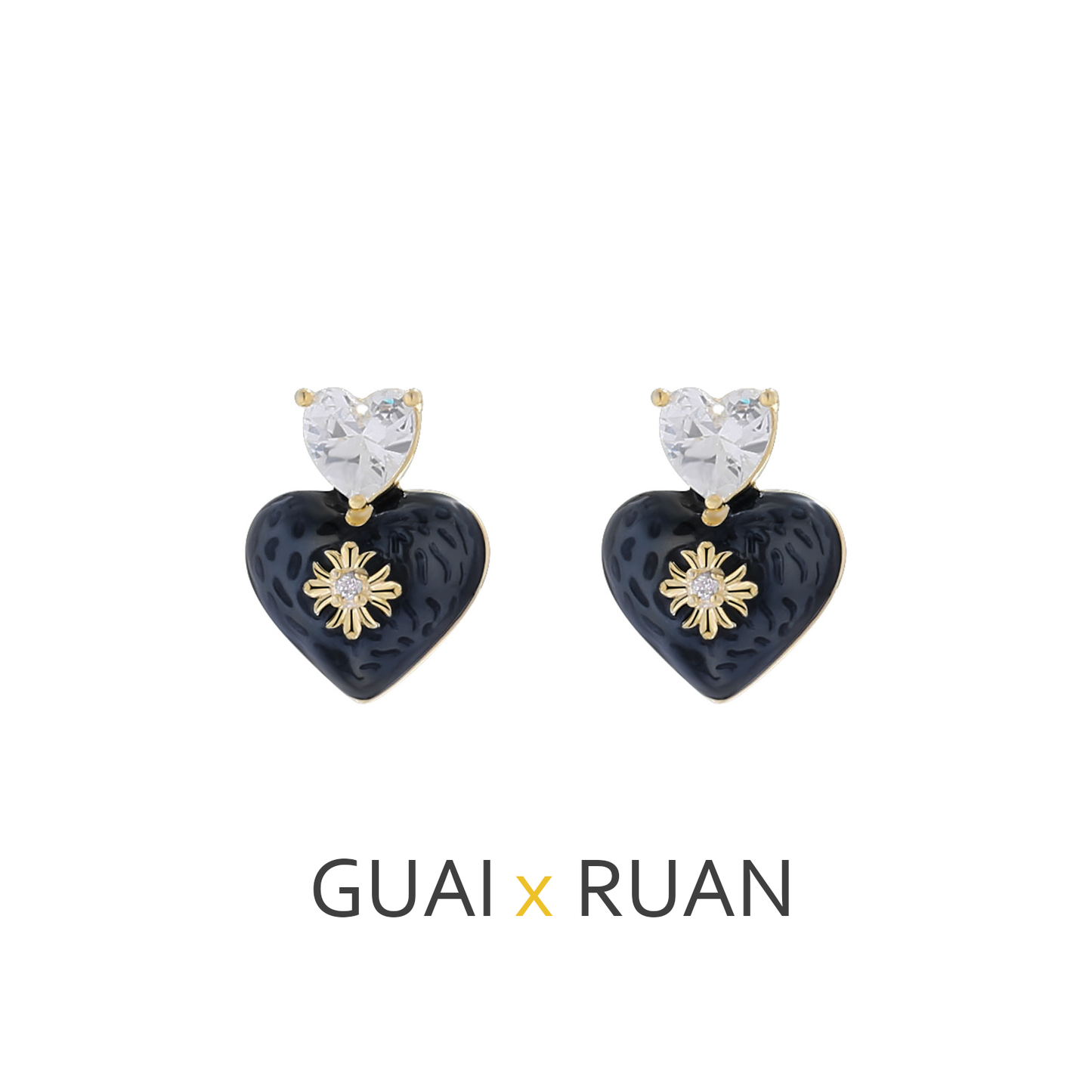 G&R Denim Blue Oil Drop Heart 925 Silver Peach Heart Earrings