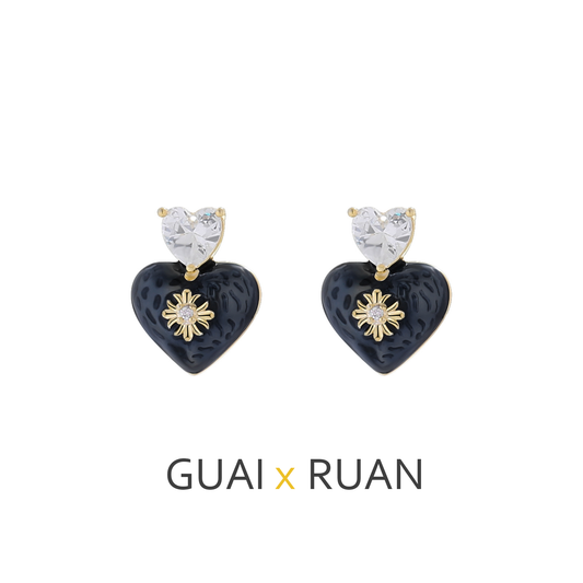G&R Denim Blue Oil Drop Heart 925 Silver Peach Heart Earrings