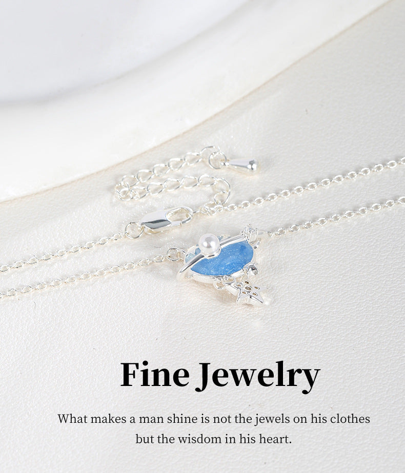 G&R Starry Sky Pendant Pearlescent Blue Five-Pointed Star925Silver Necklace Sweater Chain