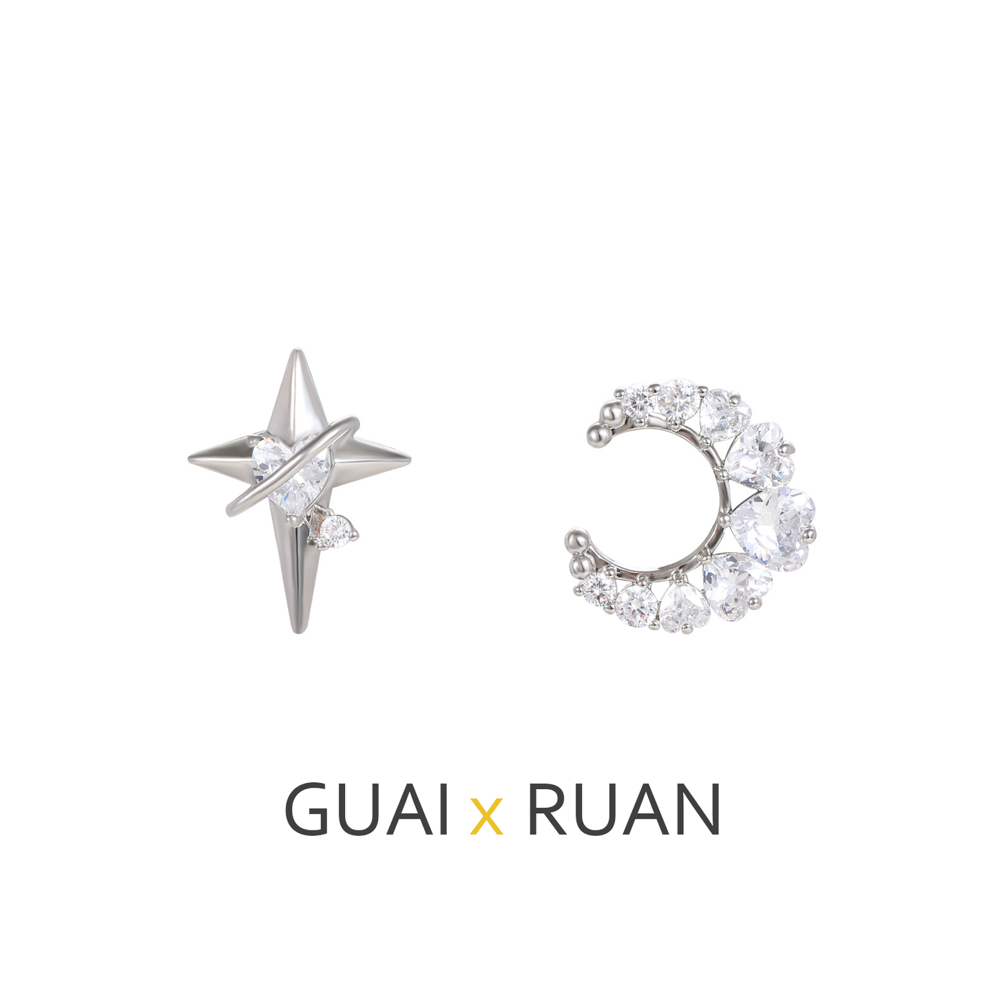 G&R Fresh and Simple Star and Moon Earrings925Silver Niche High-End Earrings