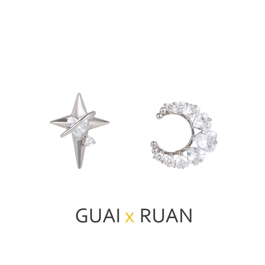 G&R Fresh and Simple Star and Moon Earrings925Silver Niche High-End Earrings