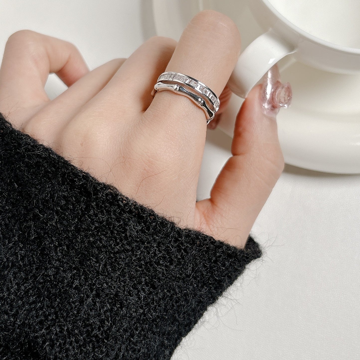 G&R Double Layer Bamboo Open Ring925Silver ring