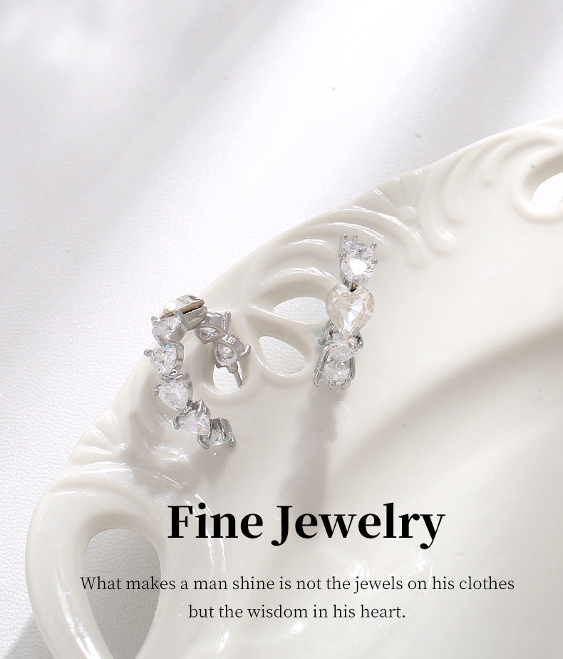 G&R Heart-shaped Zircon Earrings925Silver White Crystal