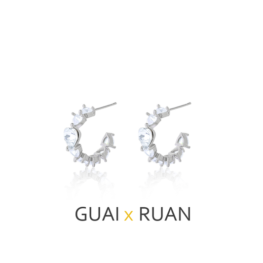 G&R Heart-shaped Zircon Earrings925Silver White Crystal