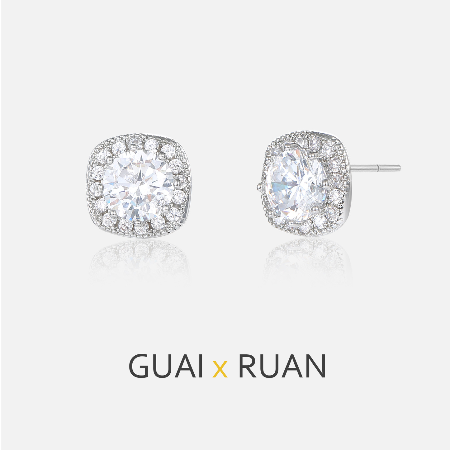 G&R Light Luxury Style Small Square Round Zircon Earrings925Silver