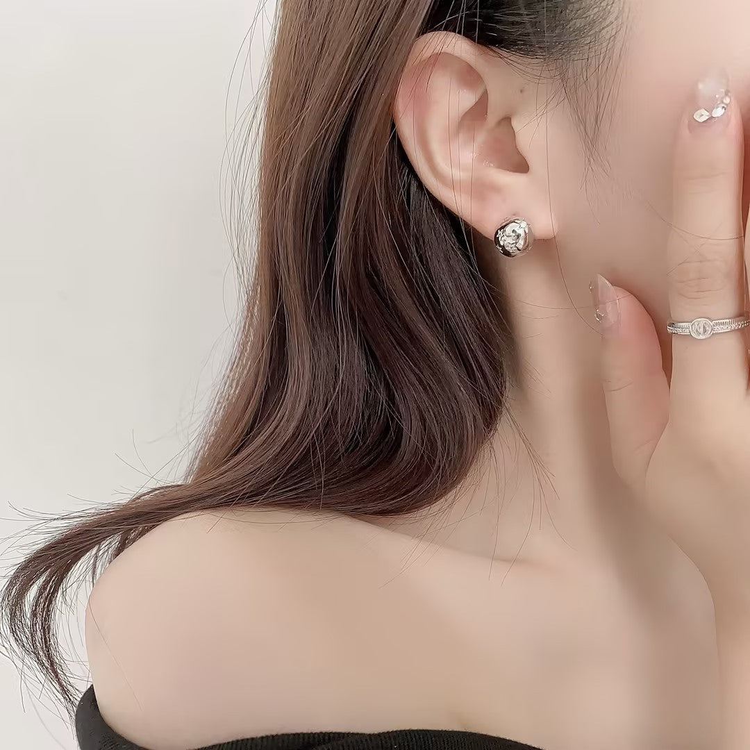 G&R Unique Minimalist Style Star Earrings for Women s925Silver Needle Metal Glossy Round Ball