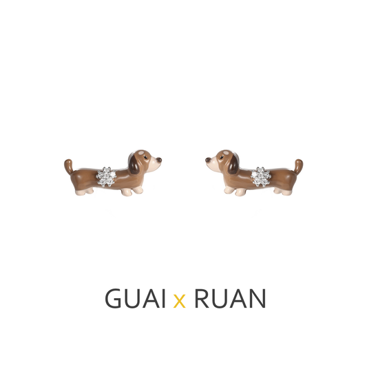 G&R Brown Puppy Earrings925Sterling silver needle