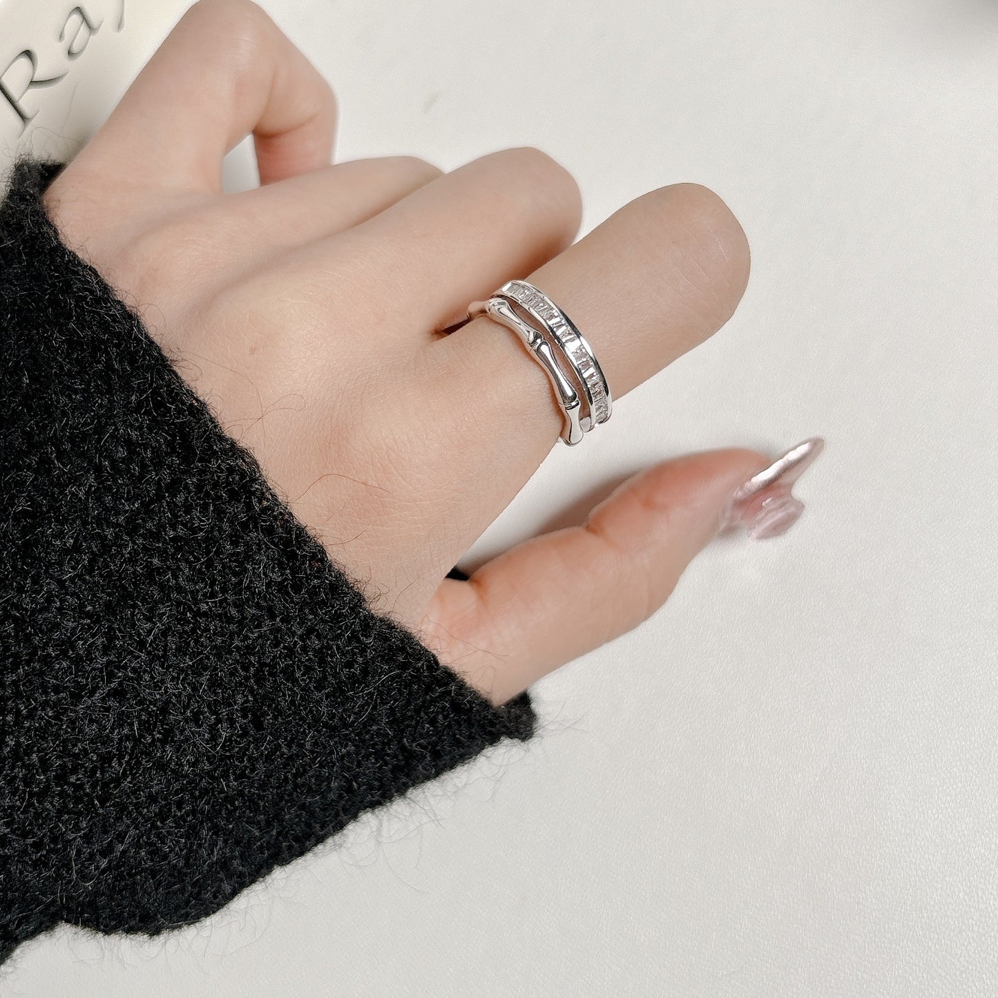G&R Double Layer Bamboo Open Ring925Silver ring