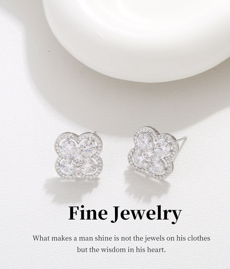 G&R Luxurious Ultra Shiny Earrings925Silver earrings with a high-end feel, lucky four-leaf clover
