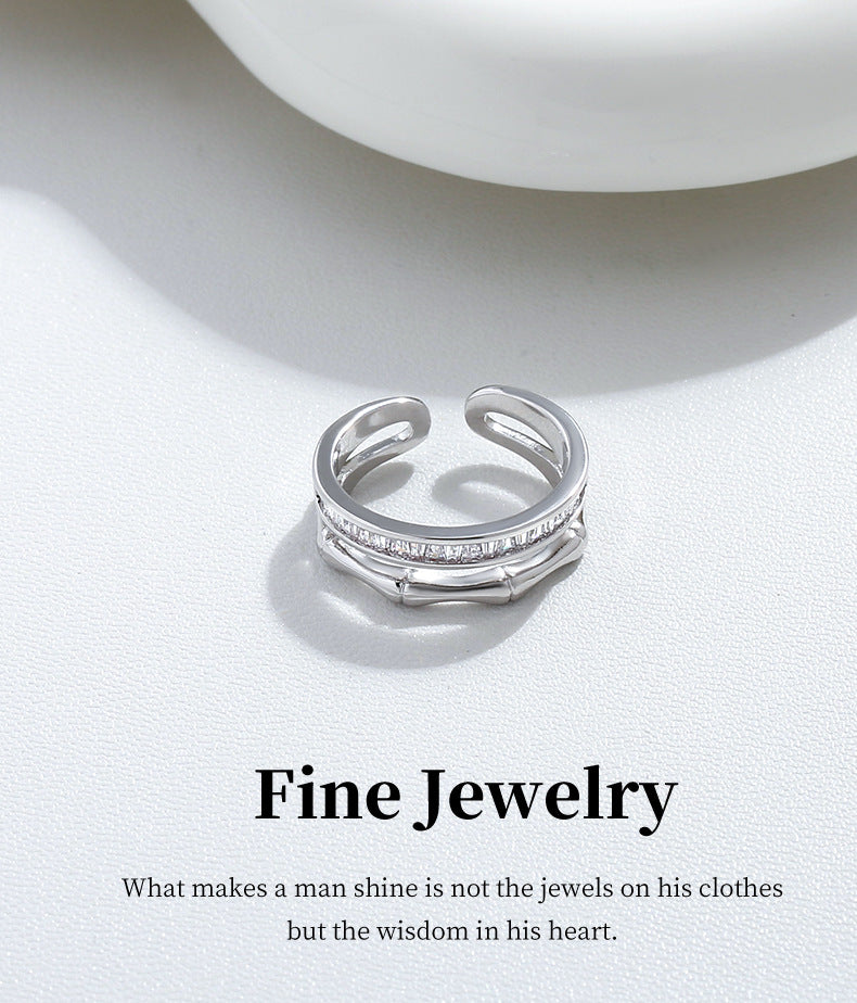 G&R Double Layer Bamboo Open Ring925Silver ring