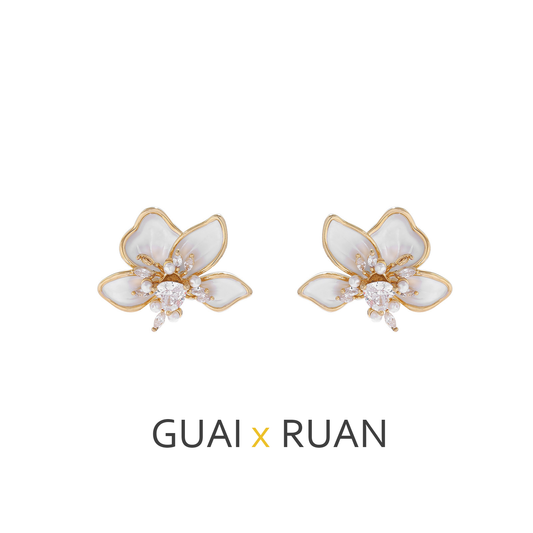 G&R Original Floral Art925Silver Stud Earrings White Drop Earrings