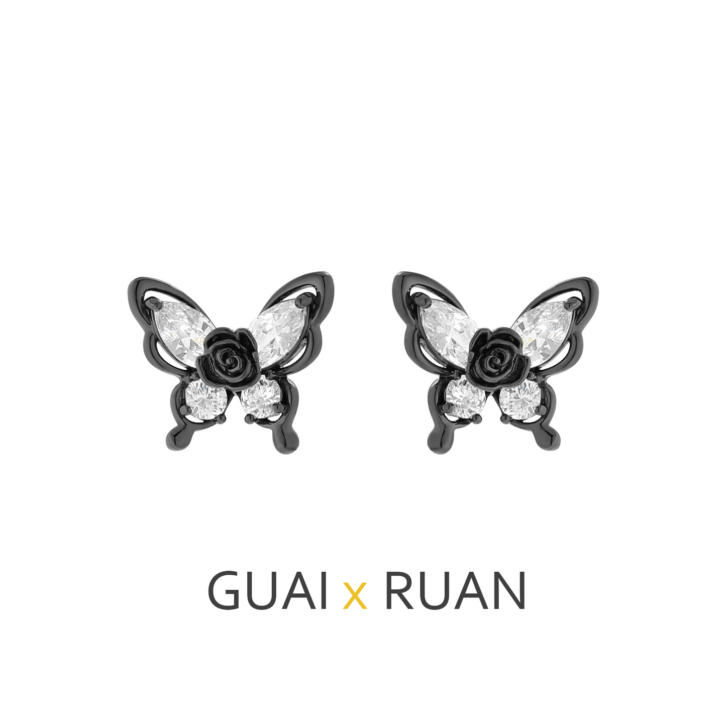 G&R Sweet Cool Style Black Butterfly Zircon925Silver Stud Earrings