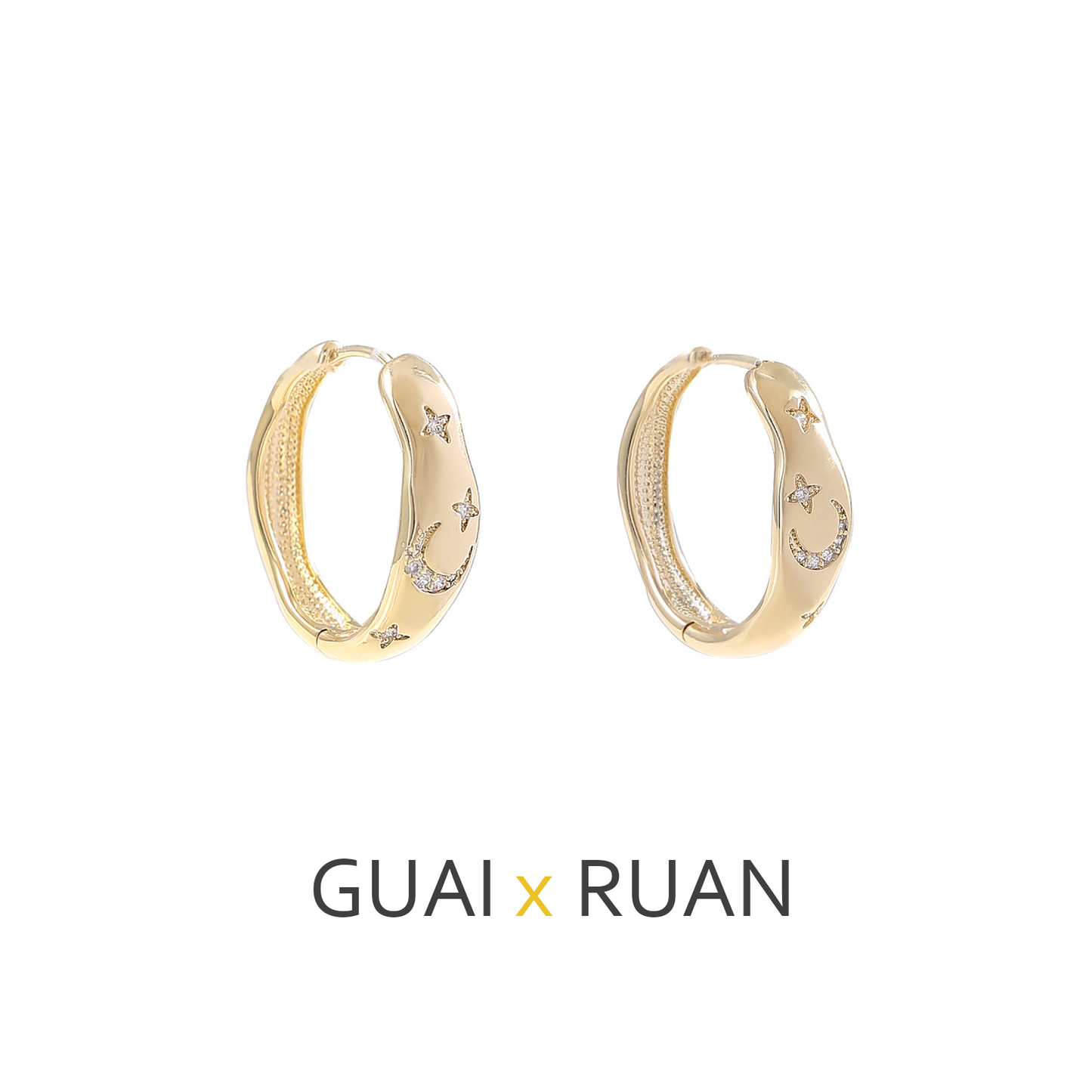 G&R Star and moon ear studs925Silver Irregular Hoop Simple Earrings