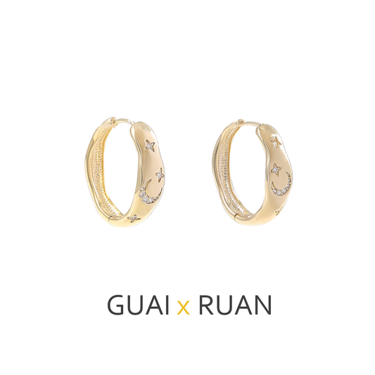 G&R Star and moon ear studs925Silver Irregular Hoop Simple Earrings