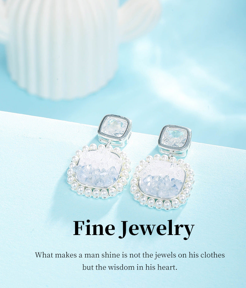 G&R Blue and White Gradient Crystal Square Stud Earrings925Silver Earrings Women