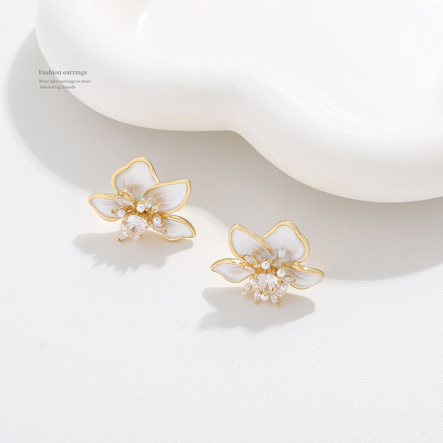 G&R Original Floral Art925Silver Stud Earrings White Drop Earrings