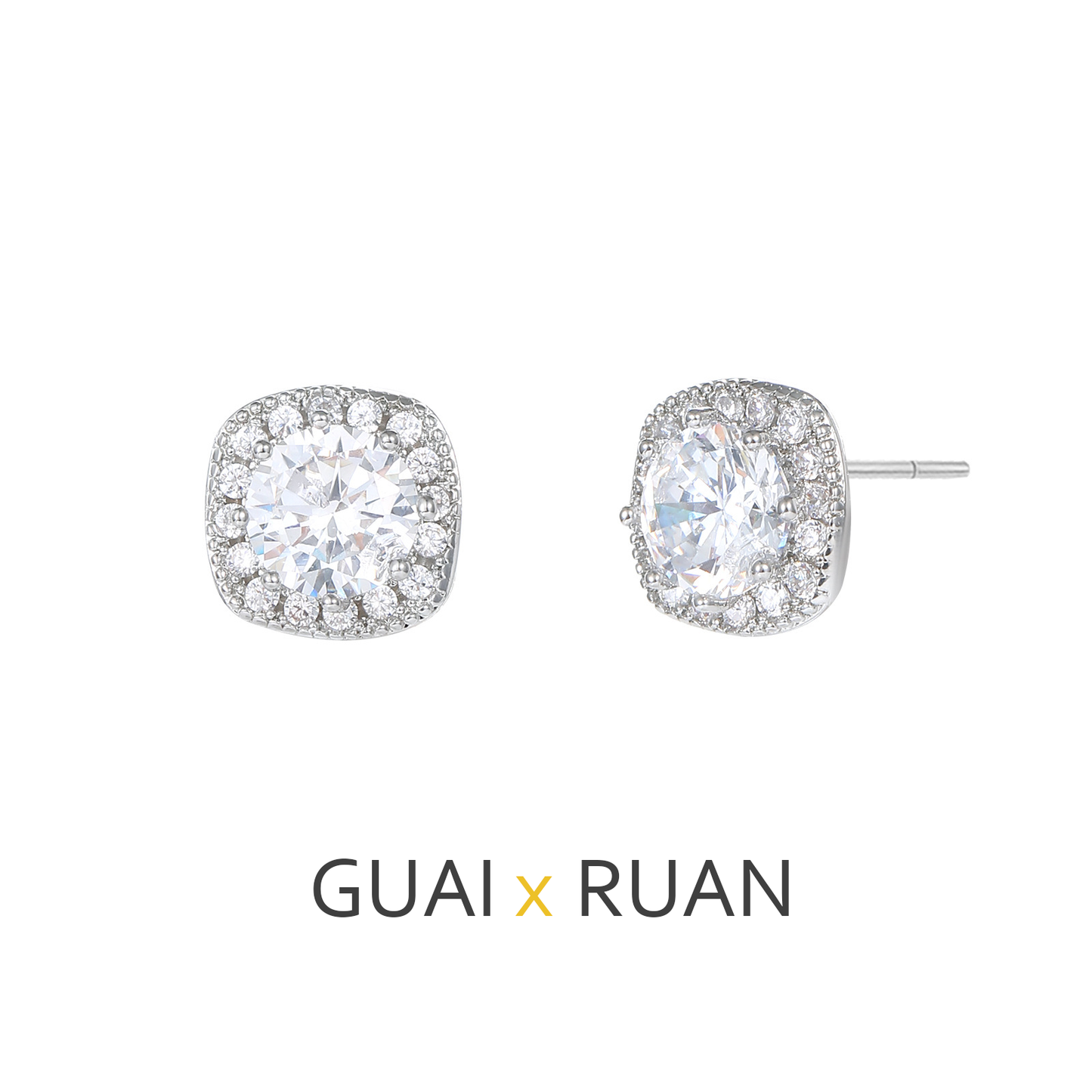 G&R Light Luxury Style Small Square Round Zircon Earrings925Silver