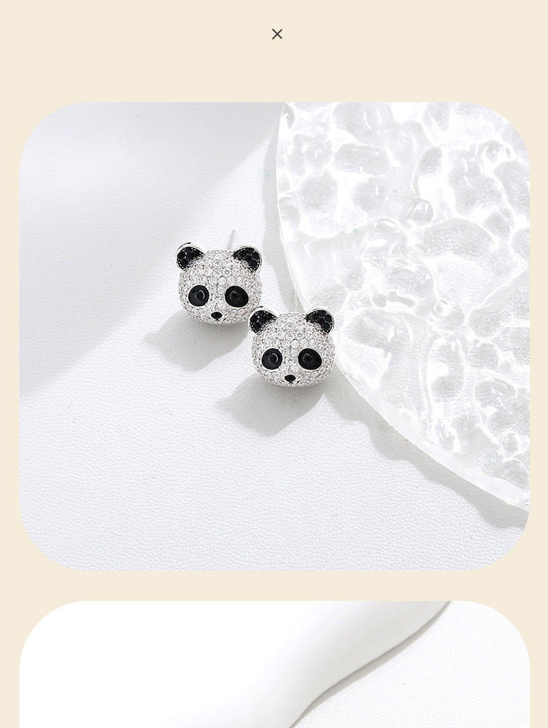 G&R Exquisite 3D Cute Panda925Silver Stud Earrings for Women