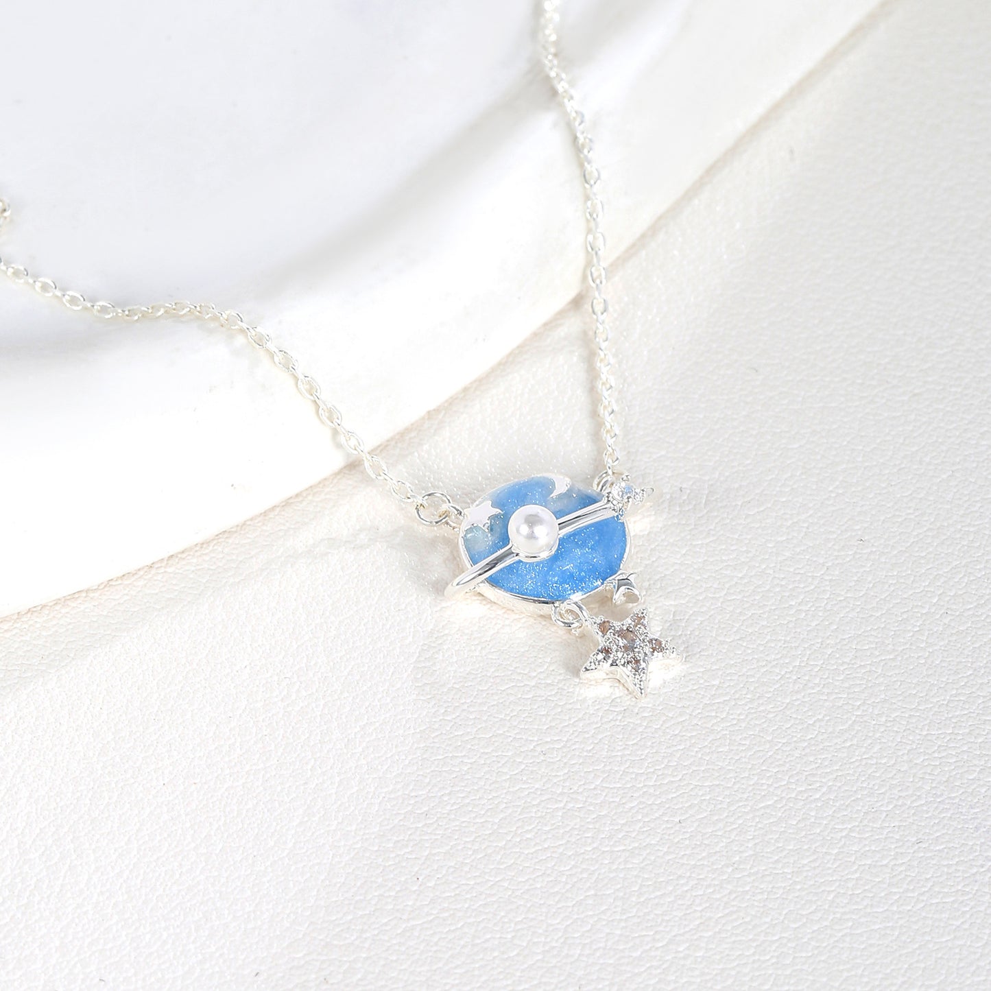 G&R Starry Sky Pendant Pearlescent Blue Five-Pointed Star925Silver Necklace Sweater Chain