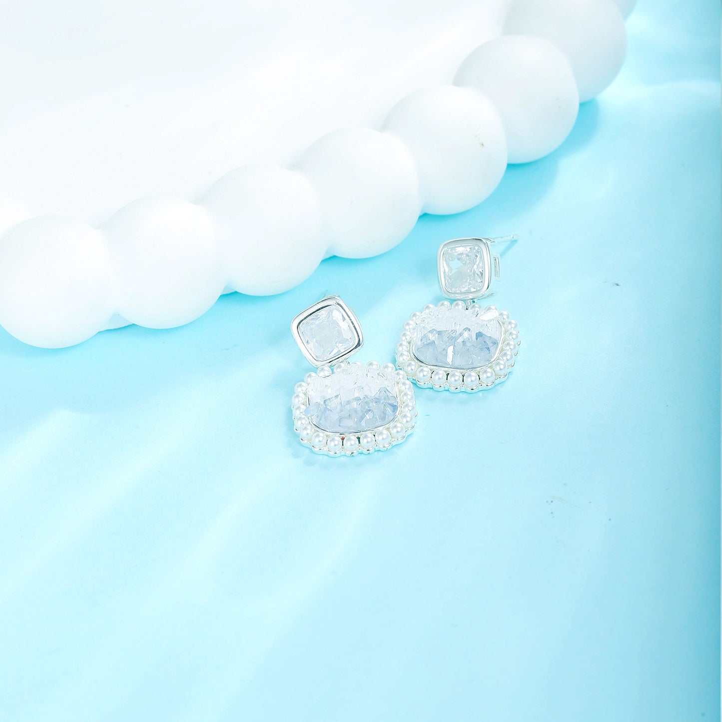 G&R Blue and White Gradient Crystal Square Stud Earrings925Silver Earrings Women