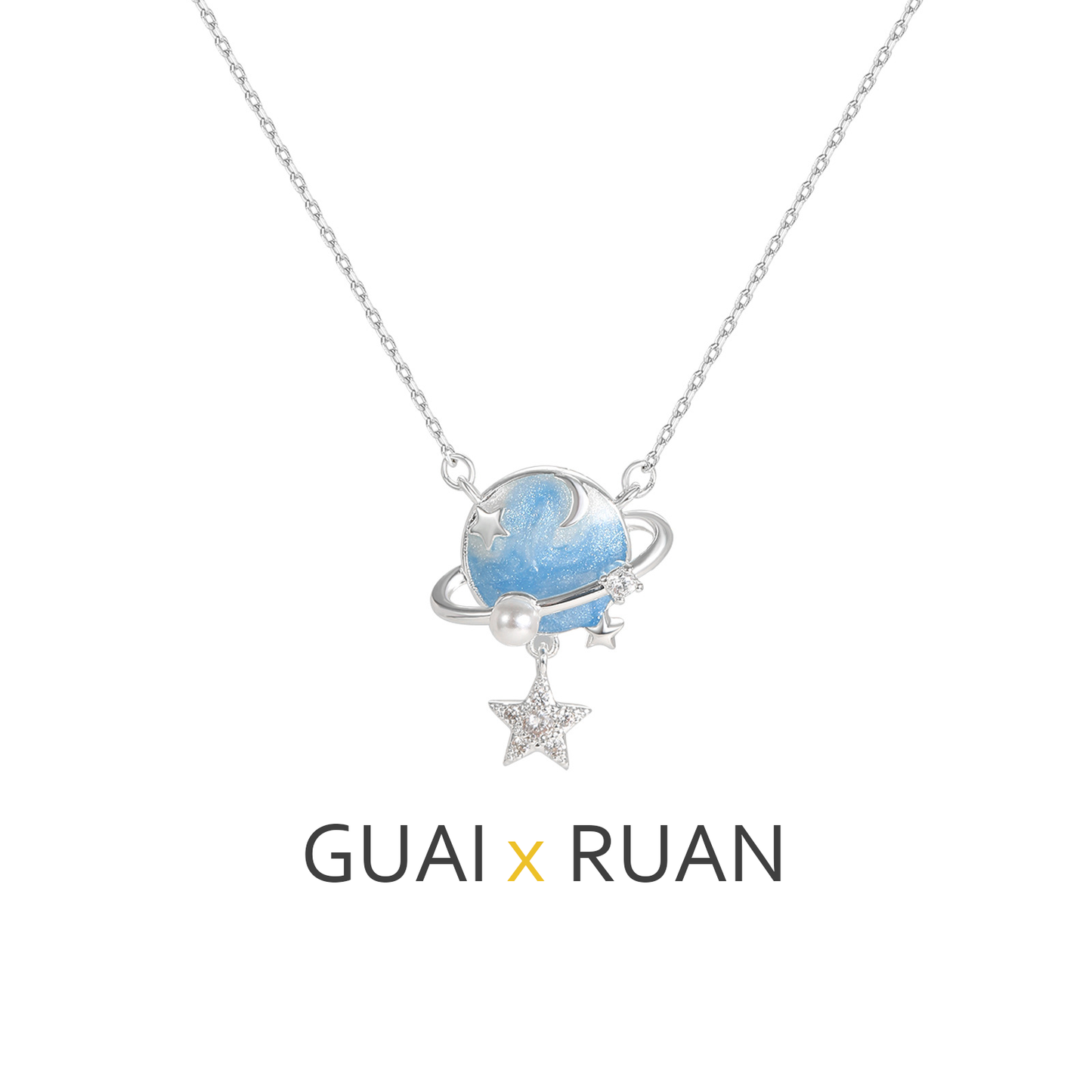 G&R Starry Sky Pendant Pearlescent Blue Five-Pointed Star925Silver Necklace Sweater Chain