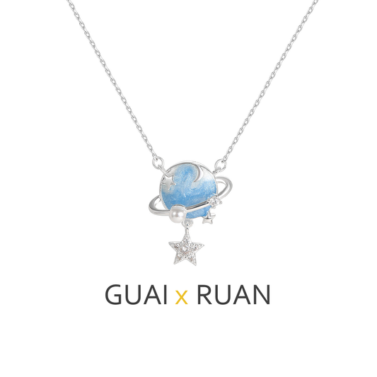 G&R Starry Sky Pendant Pearlescent Blue Five-Pointed Star925Silver Necklace Sweater Chain