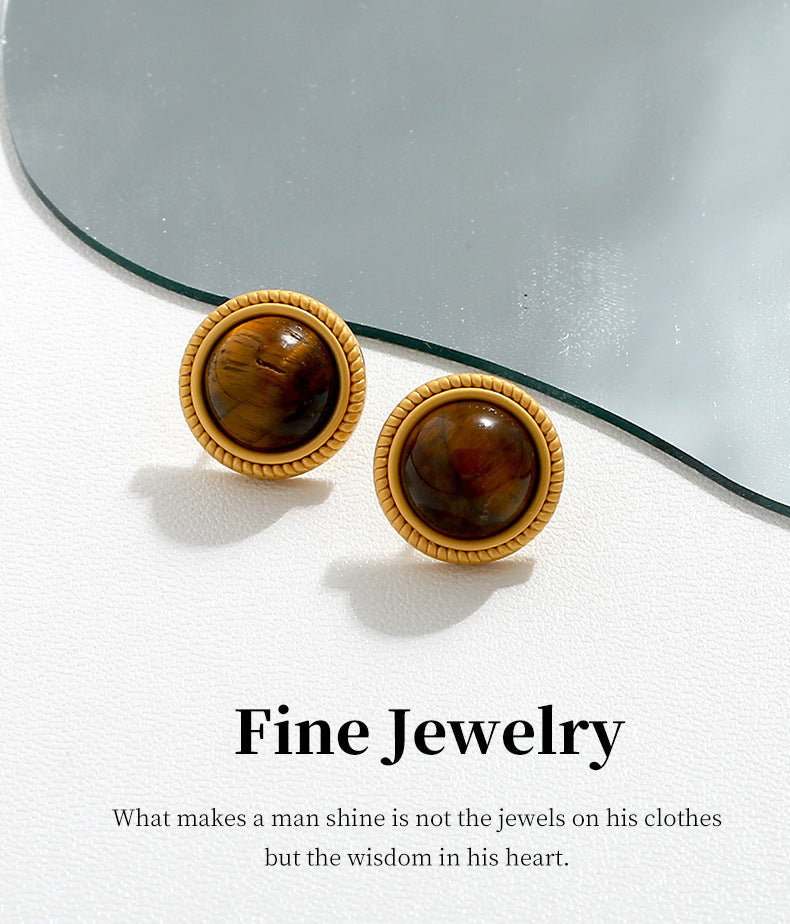 G&R Brown Tiger Eye Stone925Silver earrings with a high-end feel