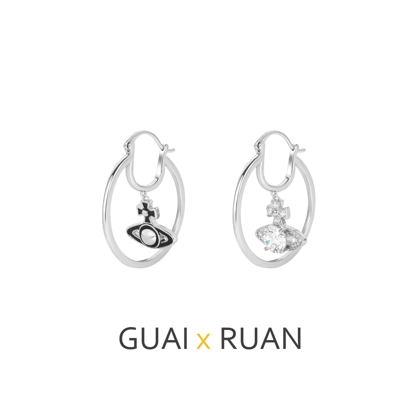 G&R Saturn Black and White Planet Surrounding Geometric Earrings925Silver Earrings
