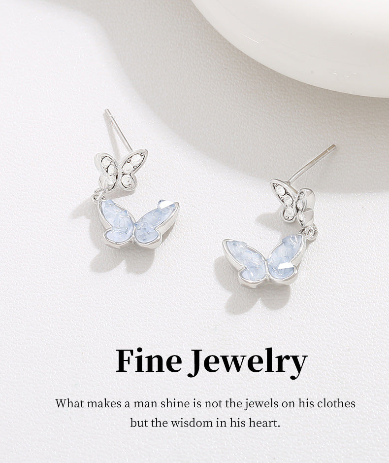 G&R Ice-clear Crystal Butterfly Earrings for Women Elegant Ear Jewelry s925Silver