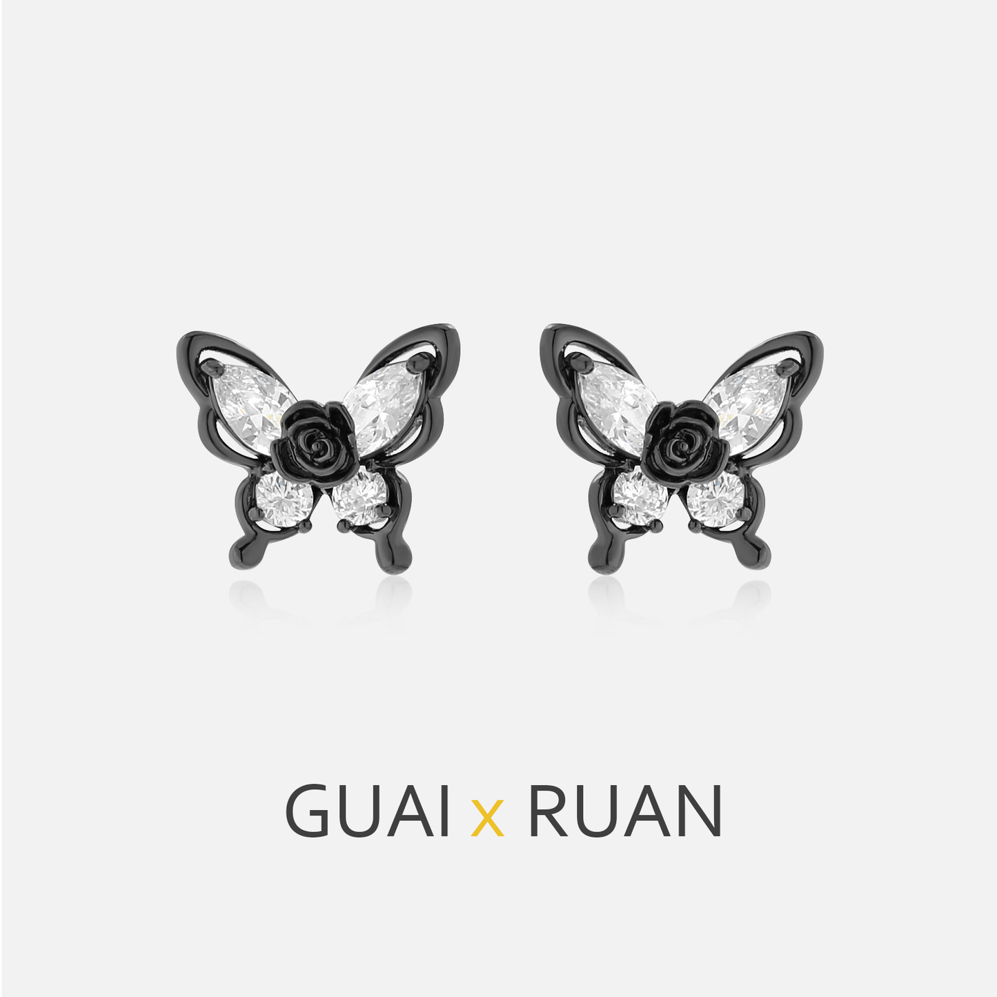 G&R Sweet Cool Style Black Butterfly Zircon925Silver Stud Earrings