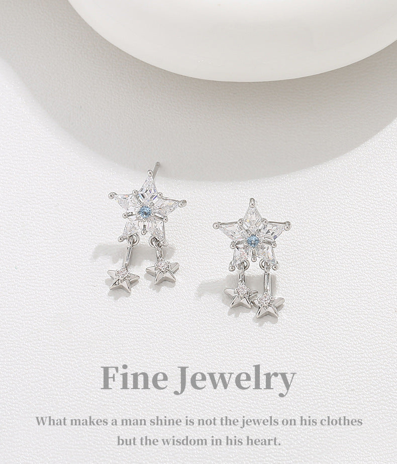 G&R Sparkling Star Earrings925Silver Pointed Crystal Earrings Niche High-End Feel