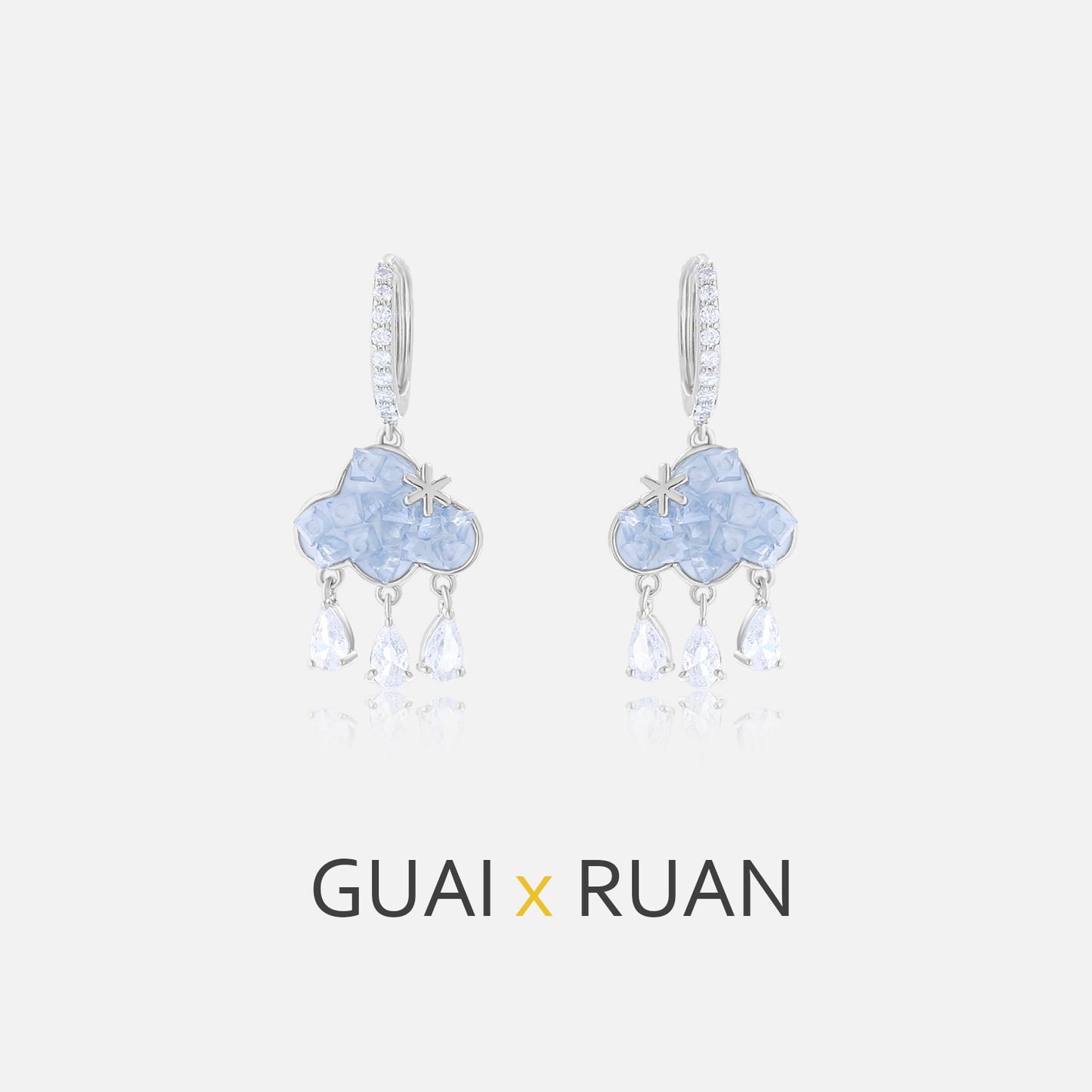 G&R Cloud Raindrop Tassel Earrings925Silver Blue Crystal Earrings