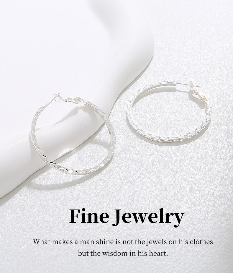 G&R Simple Diamond Pattern Hoop Earrings Grid Ear Clips925Silver Earrings